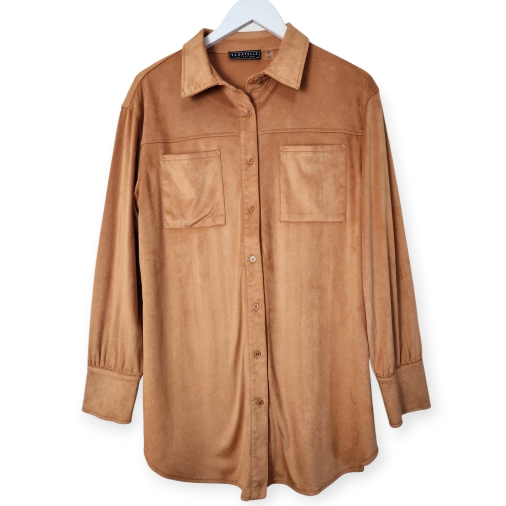 Bagatelle Collection Brown Faux Suede Western Soft Button Down Shirt Shacket  M